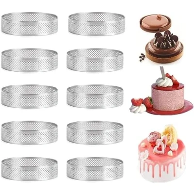 Afbeelding van Roundsky 10 stuks ronde taartringen met gaten roestvrij staal cake quiches mousse vorm keuken bakvorm cm