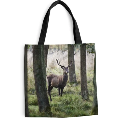 Afbeelding van MuchoWow® Schoudertas Strandtas Big Shopper Boodschappentas Hert Bomen Gras 45x45 cm Katoenen tas