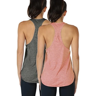 Afbeelding van icyzone Dames Tanktop Sporttop Racerback Fitness Yoga Mouwloze Shirts, 2 Pack (L, Charcoal/Pink)