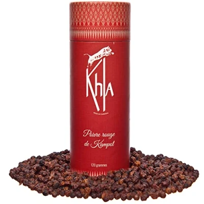 Afbeelding van KHLA Rode Kampot peper Premium IGP 120 g peperkorrels verkregen uit biologische landbouw