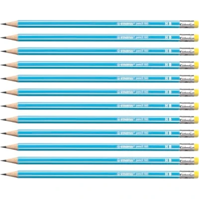 Afbeelding van Grafietpotlood met gum STABILO pencil 160 in blauw 12 stuks hardheid HB