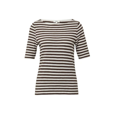 Afbeelding van s.Oliver Gestreiftes MIT FLAM Struktur Tshirt print, Dames, Maat: 40, Mokka
