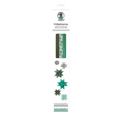 Afbeelding van Ursus 3488000F papierstroken voor vorksterren groen/lichtgrijs/goud, van hoogwaardig knutselpapier, 60 stroken in 2 verschillende maten ca. 15 sterren, knutselklassiekers de kersttijd