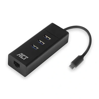 Afbeelding van ACT AC6400 USB C HUB 3x A Ethernet Zwart