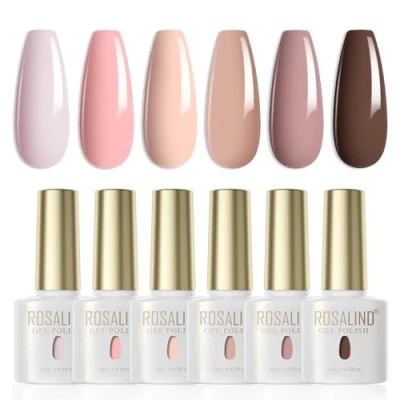 Afbeelding van ROSALIND uv nagellak, 6 kleuren, paars, nude, lichtroze, bruin, shellac set, kleurgel voor gelnagels, soak off, led lamp, gel, nagelsalon, design kit, ml