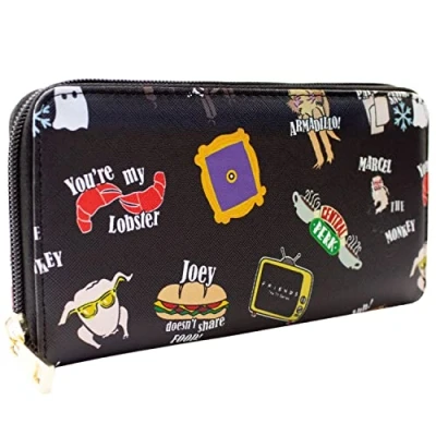 Afbeelding van Friends The One With Phrases Pivot Armadillo Portemonnee/Beurs Clutch Muntvakje &amp; Kaarthouder, Zwart