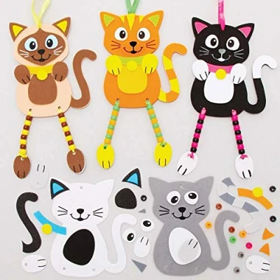 Afbeelding van Baker Ross FE396 Katten hangende decoratie set pak van 5, Creatieve knutselbenodigdheden voor kinderen om te maken en mee versieren.