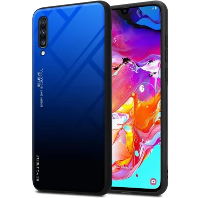 Afbeelding van Cadorabo Hoesje geschikt voor Samsung Galaxy A70 / A70s in BLAUW ZWART Tweekleurige beschermhoes van TPU silicone Case Cover en achterzijde gehard glas