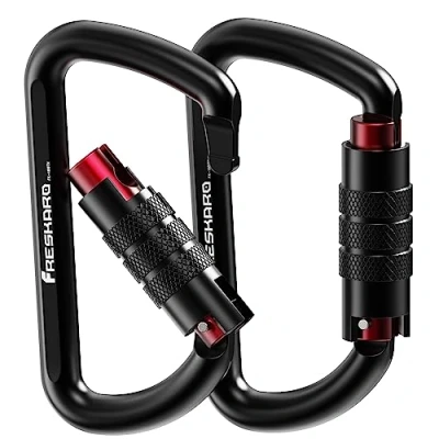 Afbeelding van FresKaro 3 inch 12kN Twist Locking karabijnhaak clips, gewichtsklasse 1224 kg, Auto Lock aluminium karabijnhaken Heavy Duty, Quick Release voor hangmatten, Yoga Swing, Camping, sleutelhanger