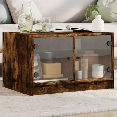 Afbeelding van Salontafel met glazen deuren 68x50x42 cm gerookt eikenkleurig