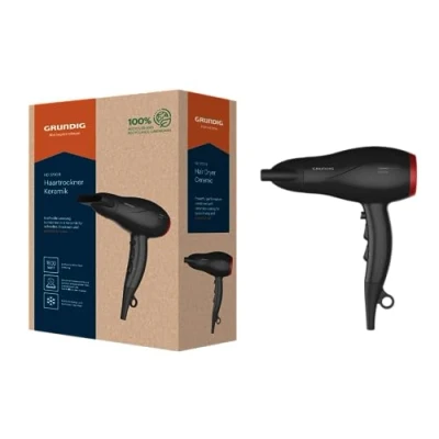 Afbeelding van GRUNDIG HD 3700 B haardroger, 1800 W, föhn, 3 temperatuur en 2 luchtstroomniveaus, koudstand, keramische bescherming, 1,8 m lange kabel, afneembaar luchtinlaatrooster, zwart/kersenrood