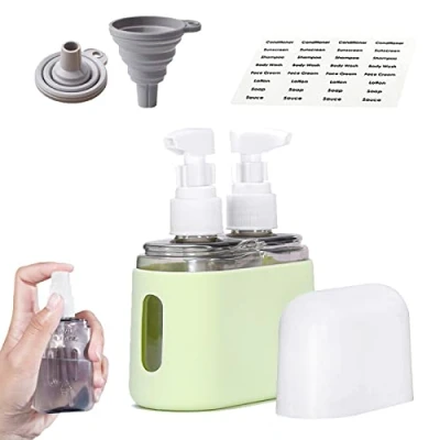 Afbeelding van Mini Shampoo Dispenser Portable Travel Bottle Set, Refillable Bottles Set for Toiletries, Shower Lotion (2 in 1,Green)