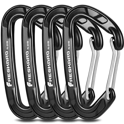 Afbeelding van FresKaro 4 stuks 15kN Wiregate caribeener clips, karabijnhaak Heavy Duty, stevige EDC accessoireclip, niet voor klimmen, groot formaat, lichtgewicht, wandelen, kamperen, vissen, buiten, rugzak,