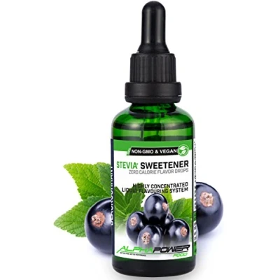 Afbeelding van ALPHAPOWER FOOD® Stevia Flavour Drops,flüssig liquid 1x50ml Aroma Schwarze Johannisbeere,Lebensmittel flavor Konzentrat &amp; Geschmackstropfen Flave Tropfen ohne Zucker,Flavdrops zum Essen Backen