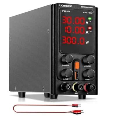 Afbeelding van UOHHBOE Laboratoriumvoeding, 30 V/10 A, DC, verstelbaar, met 4 cijferig led display, USB aansluiting, 5 V/2 krokodillenkabel