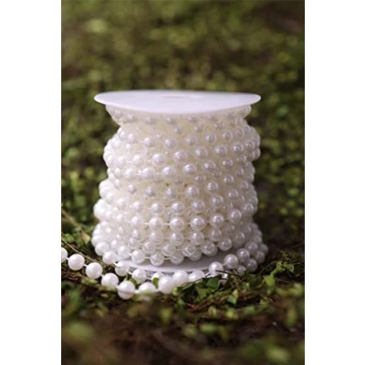 Afbeelding van Parelketting, parelslinger, 8 mm, bruiloft, feesten, Kerstmis, decoratie, wit, 10m