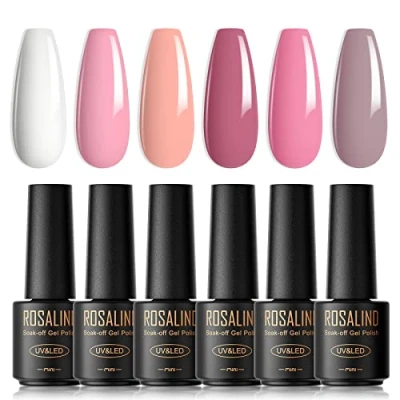 Afbeelding van ROSALIND UV Nagellak Pastel, 6 Kleuren Mini Gel Set Wit Roze Rood Paars Schellak Soak Off LED French Manicure voor Vrouwen Moeder Geschenkset DIY at Home