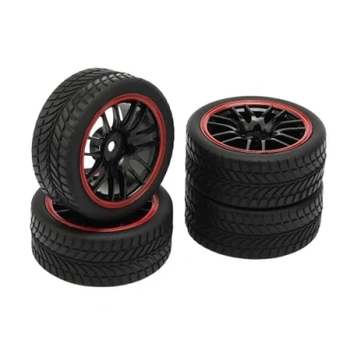 Afbeelding van Pxyelec 4 Pack Zwart RC 1:10 On road Racing Car 14 Spaaks Plastic Hub Wiel Velg en V Banden