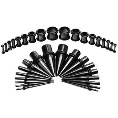 Afbeelding van vcmart 36 stuks Roestvrij staal oor stretchstaafjes tunnel piercing taper met steker 14G 00G, staal, zonder steen