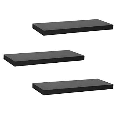 Afbeelding van WOLTU 3 Stucks wandplank, zwevende plank, boekenplank, planken voor decoratie, wandplanken van MDF hout, set hangplanken, Zwart, 60 x 23 3,8 cm RG9319sz