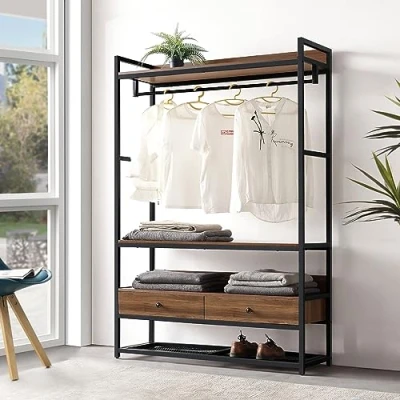 Afbeelding van Kledingkast Isen open kast 180x120x40 cm zwart en walnootkleurig