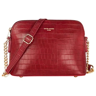 Afbeelding van David Jones Dames Kleine Crossbody Schoudertas Ketting Handtas PU Leer Lakleer Ritssluiting Messenger Tassen Vrouwen Citytas Avondtas Crossover Mode Reis Krokodil Rood