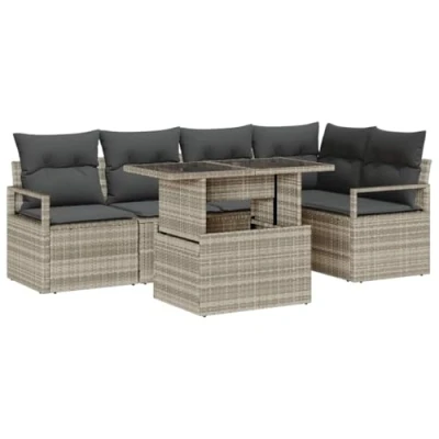 Afbeelding van vidaXL 6 delige Tuinsalonset met Kussens Lichtgrijs Poly Rattan