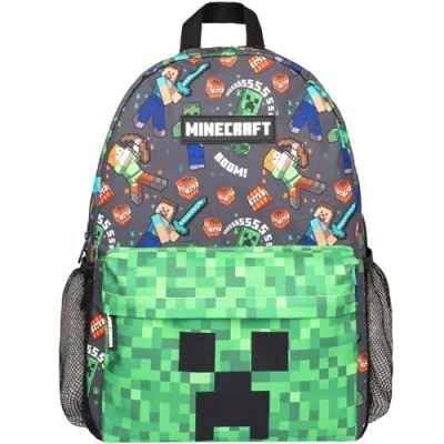 Afbeelding van Minecraft Schoolrugzak voor jongens en meisjes, grote A4 rugzak met meerdere vakken, reistas gaasvak verstelbare gevoerde schouderbanden, Groen, L