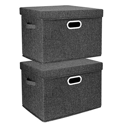 Afbeelding van TYEERS Grote Opbergdoos met Deksel, Opvouwbaar, Afwasbaar, Opbergbak 44x30x29 cm, Set van 2, Zwart