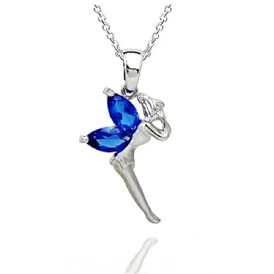 Afbeelding van Crystalline Azuria Fairy Tinkerbell Hanger Ketting met Blauwe Zirkonia Kristallen 18kt Witgoud Verguld 45 cm