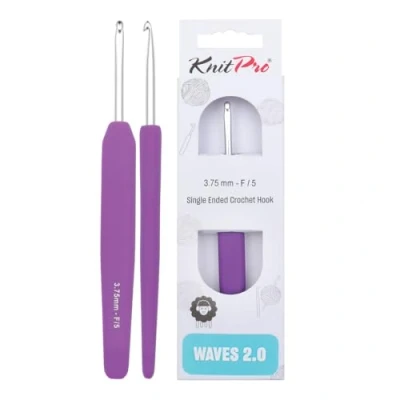 Afbeelding van KnitPro Waves haaknaalden 3,75 mm haaknaald, ergonomische zachte handgrepen, rubberen grip voor artritische handen, lichte en comfortabele breien