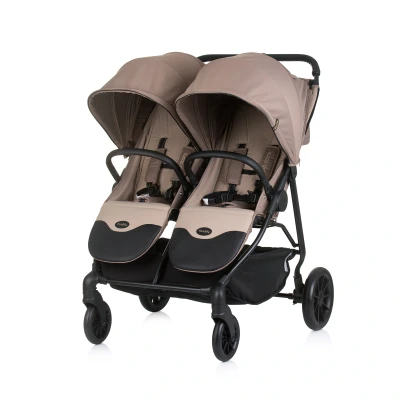 Afbeelding van Chipolino Twin kinderwagen Top Stars, 77 cm breed, luiertas, voetenzak, kleur: beige/bruin