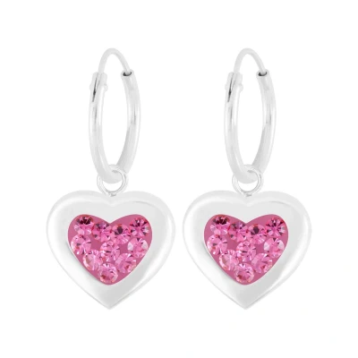 Afbeelding van JoyS Zilveren hart bedel oorbellen oorringen roze kristal