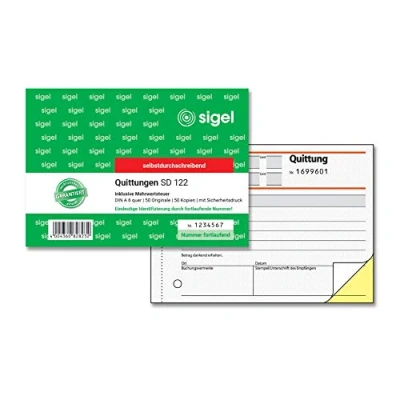 Afbeelding van SIGEL SD122 kwitantieblok incl. btw, doorlopend genummerd, A6, 2x50 vel, zelfkopiërend, van duurzaam papier