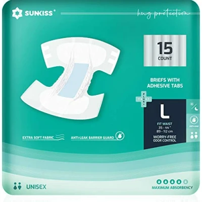 Afbeelding van SUNKISS TrustPlus Luiers voor volwassenen met maximaal absorptievermogen, uniseks, wegwerpbare incontinentieslip lipjes, dames en heren, geurbestrijding, groot, 15 stuks