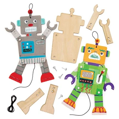 Afbeelding van Baker Ross Knutselsets houten figuren &quot;Roboter&quot; (4 stuks) beweegbare pop met armen en benen voor kinderen om vorm te geven