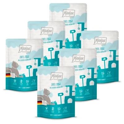Afbeelding van MjAMjAM Premium natvoer voor katten Quetschie Malse geit met lekkere worteltjes, pak van 6 (6 x 300 g), graanvrij extra vlees