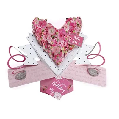 Afbeelding van 3D Pop up wenskaart met envelop With Love On Your Birthday Heart