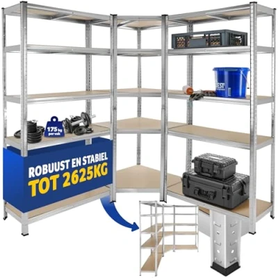 Afbeelding van tectake Zware rekkensysteem Gustav, 3 delig, 15 planken, 2625 kg