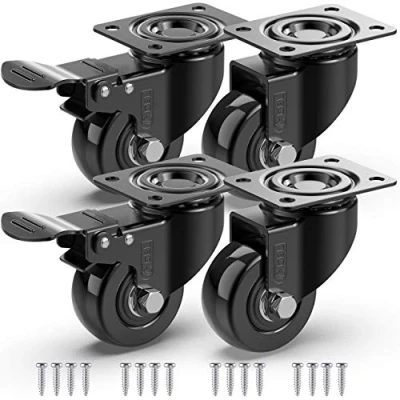 Afbeelding van GBL Zwaarlast Zwenkwielen met 2 Remmen + Schroeven 50 mm tot 200 KG 4 stuks Geen Vloersporen Meubel Wielen voor Meubelen Rubberen Trolley Zwart