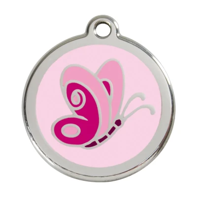 Afbeelding van Butterfly Pink roestvrijstalen hondenpenning large/groot dia. 3,8 cm RedDingo