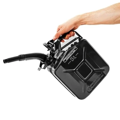 Afbeelding van BW© Brandstofjerrycan, metaal, jerrycan, 5 liter, met schenktuit, zwart, RAL 9005, TÜV getest en VN goedkeuring, Made in Europe