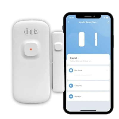 Afbeelding van Konyks Senso Charge 2 WLAN openingsmelder, oplaadbare batterij, batterijduur tot 1 jaar, meldingen op smartphone, eenvoudige automatisering, compatibel met Alexa en Google Home