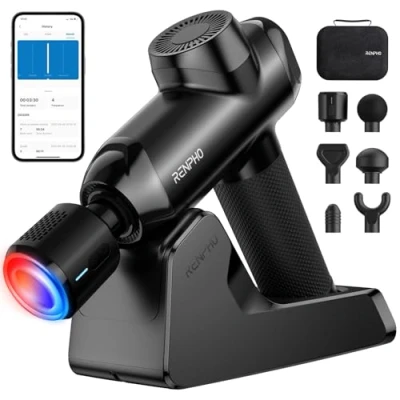 Afbeelding van RENPHO Power+ Thermacool Deluxe massagepistool met warmte en koud Bluetooth laadstation