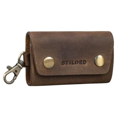 Afbeelding van STILORD &#039;Atticus&#039; Sleuteltasje Leer Vintage Sleuteletui met Karabijnhaak Mini Wallet Kleine Portemonnee Key Organiser Gschenkverpakking, Kleur:middel bruin