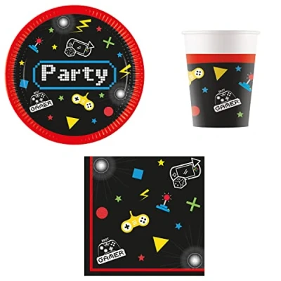 Afbeelding van Procos DY10273854 Gaming Party Set Klein, borden, servetten en bekers, tafeldecoratie, verjaardagsdecoratie