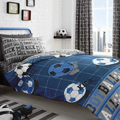 Afbeelding van Bedlam Voetbal Easy Care Dekbedovertrek Set, Polykatoen, Blauw, Dubbel