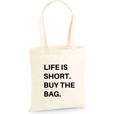 Afbeelding van Katoenen tas Life is short, buty the bag