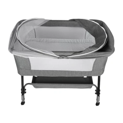 Afbeelding van Bedbanken, Bijzetbed voor baby&#039;s, met schommelmodus, kantelfunctie, opklapbaar zijpaneel, verstelbare hoogte, 4 wielen, traps hoogteverstelling schuine 104 * 52 100 110 cm linnengrijs