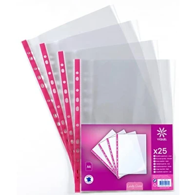 Afbeelding van Viquel 109179 06 documentenhoezen A4 van kunststof versterkte rand roze 25 stuks